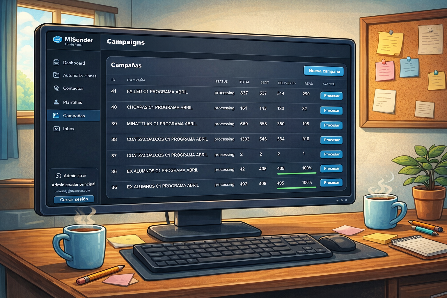 Módulo de campañas de MiSender